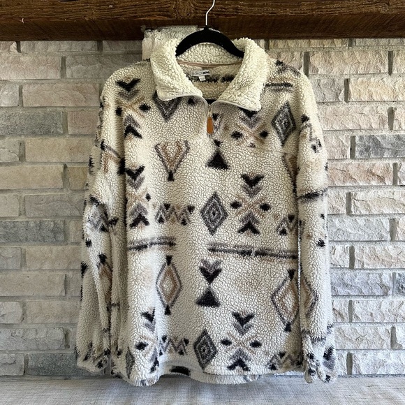 Fashion Nova Women Geometric Print Sherpa Sweater Pullover Medium - Picture 1 of 7
